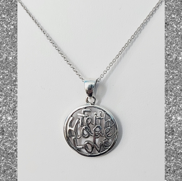 FAITH, HOPE , and LOVE  Pendant Necklace ,925S.S. - Picture 4 of 7